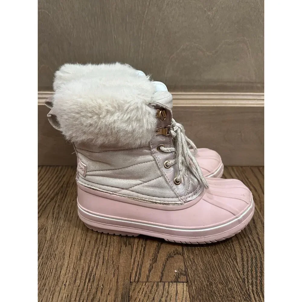 London Fog Pink Insulated Waterproof Duck Winter Boots Girl 13 Faux Fur Snow Ski